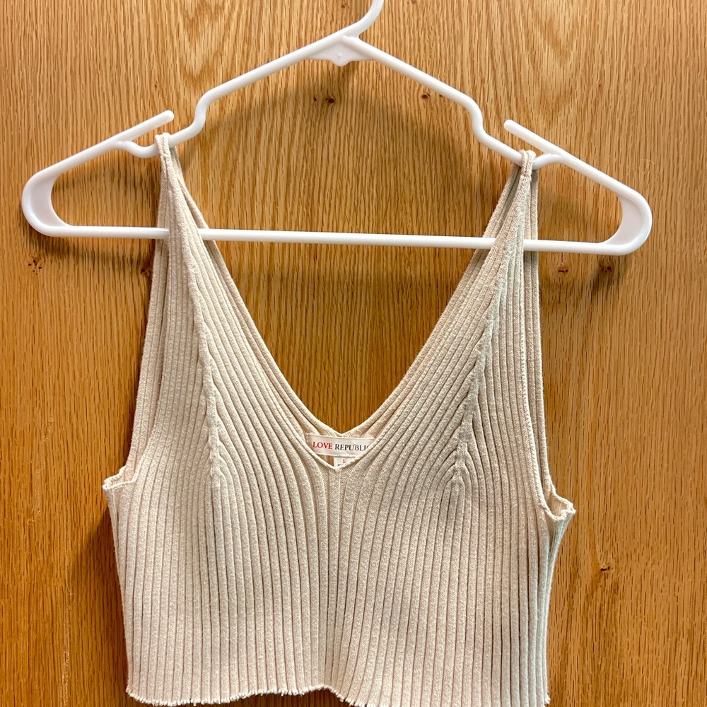 Cream Ribbed Women's Top